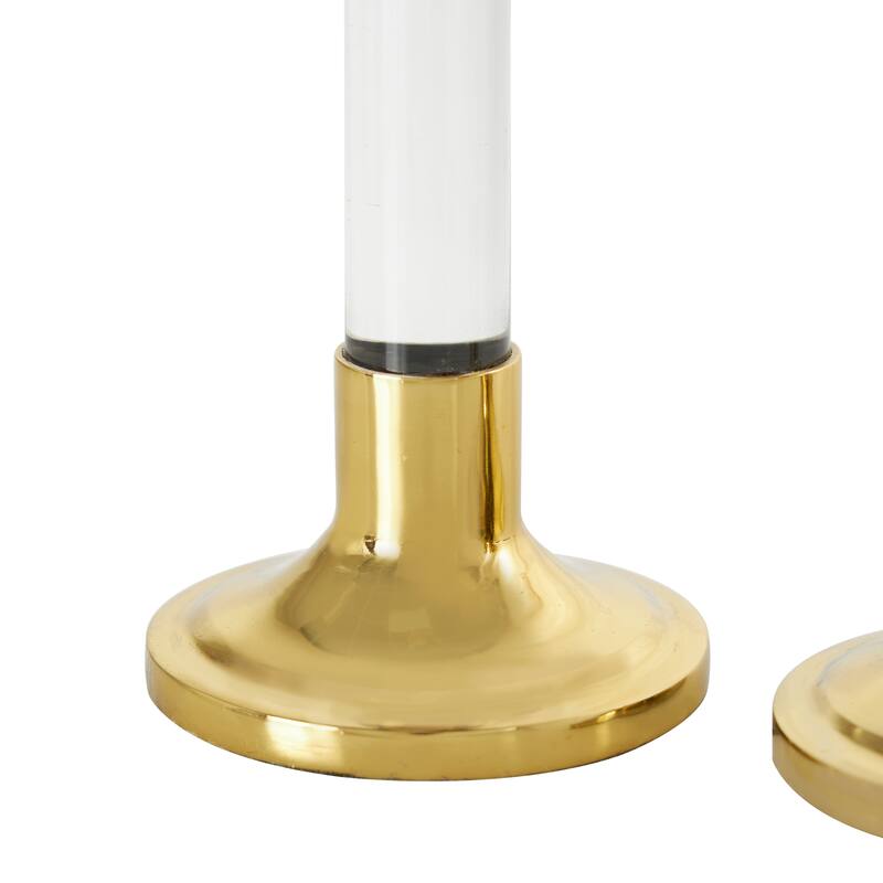Gold or Silver Stainless Steel Metal Candle Holder with Clear Glass Center (Set of 2)