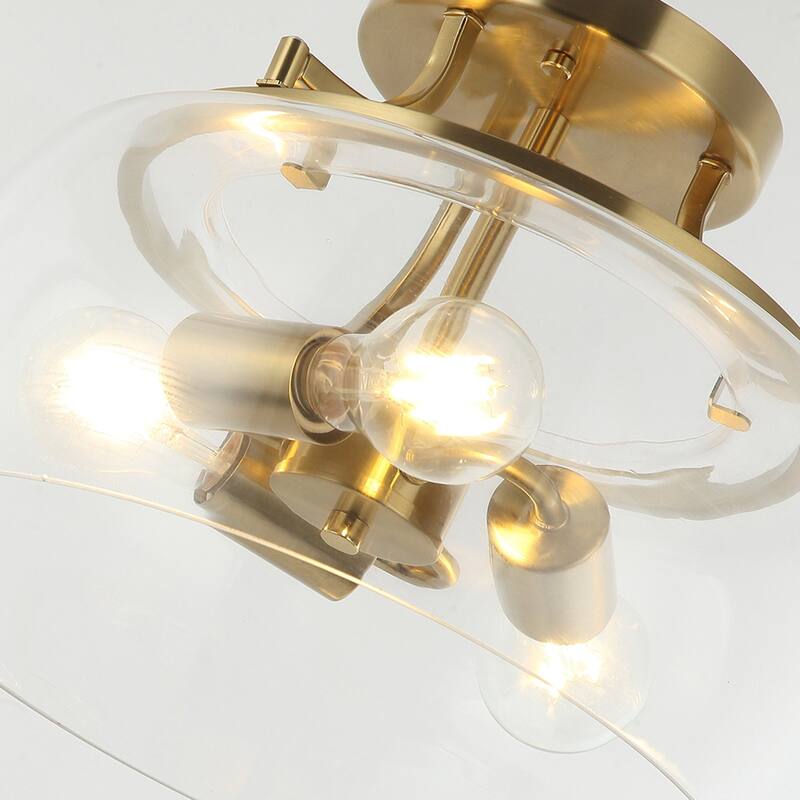 Lusteria 13.8" Modern Gold 3-Light Semi-Flush Mount Ceiling Light