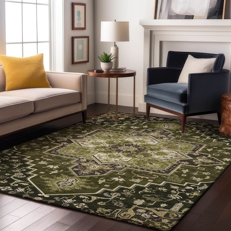 Premium Washable Super Soft Traditional Oriental Mayfield Rug - Olive - 9' x 12'