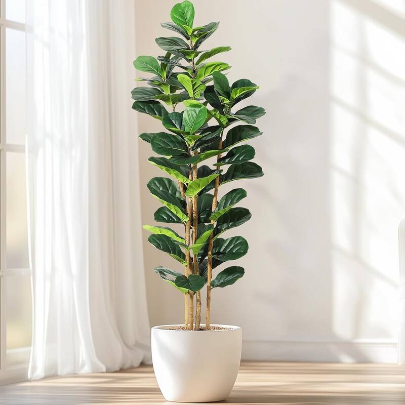 Artificial Faux Fiddle Leaf Fig Tree with White Pot for Home Decor - 6ft
