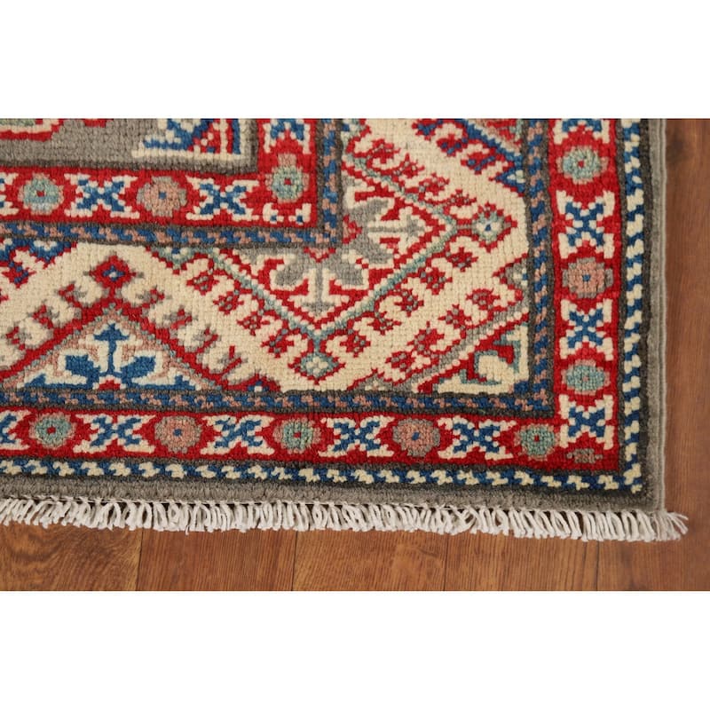 Geometric Brown Kazak Oriental Runner Rug Handmade Wool Carpet - 2'8" x 9'11"