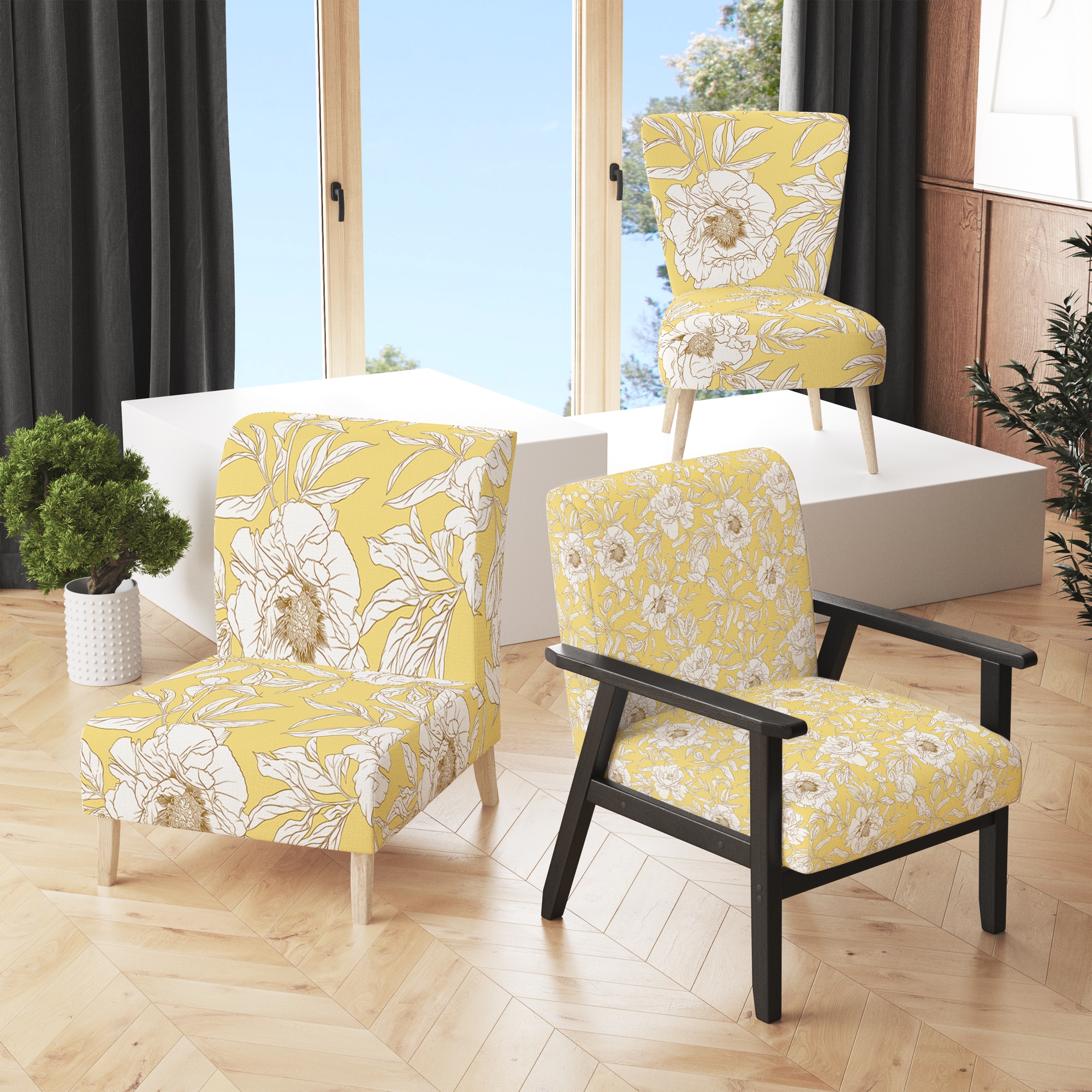 Yellow floral 2025 accent chair