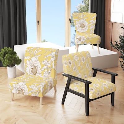Designart "Yellow Peony Flower " Upholstered Cabin & Lodge Accent Chair and Arm Chair