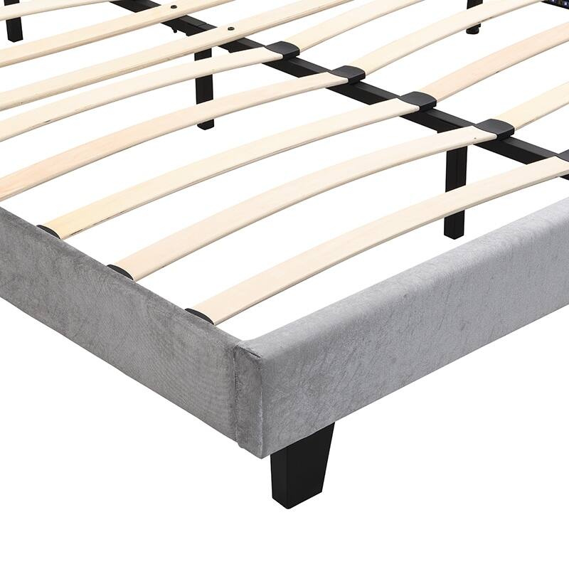 Elegant Upholstered Queen Bed with Button Tufted Curves, LED Lights, and Strong Wooden Slat Support, No Box Spring Needed