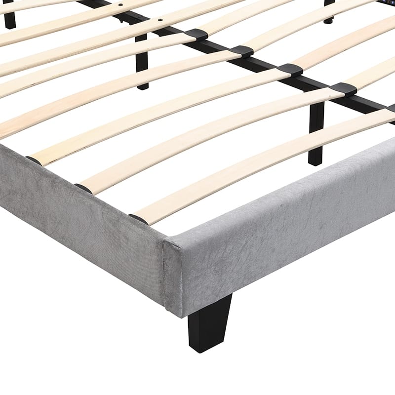 Queen Size Upholstered Platform Bed with Button Tufted Curved Design, LED Lights, and Strong Wood Slat Support