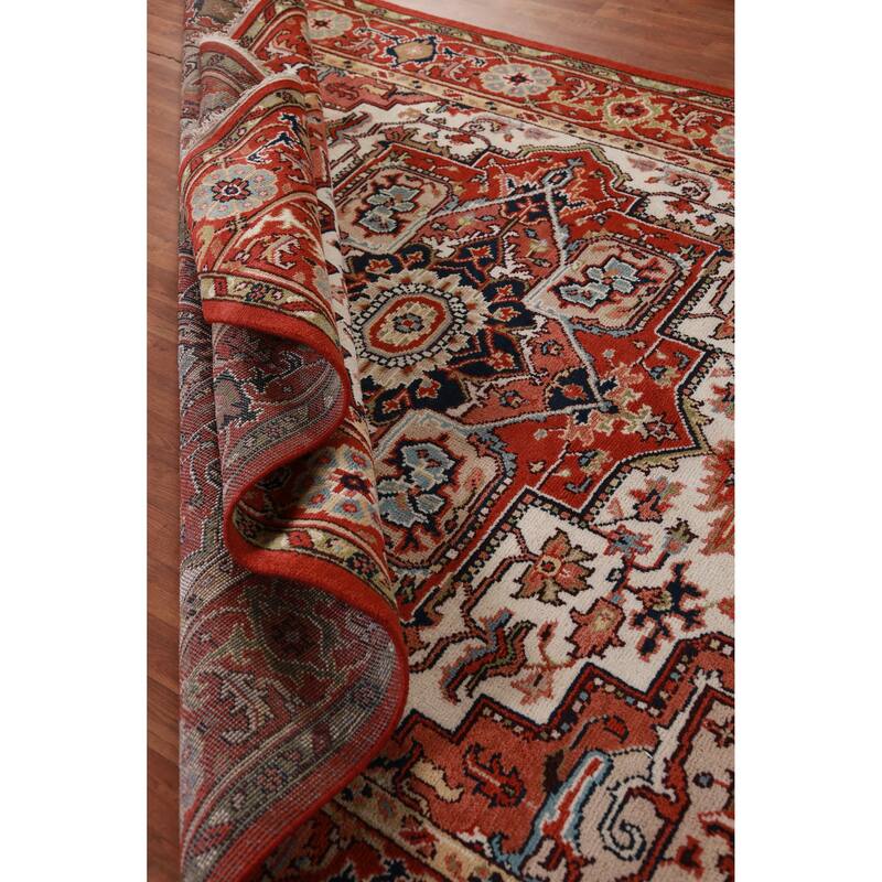 Hand Knotted Oriental 100% Wool Carpet Traditional Medallion Beige & Ivories Heriz (serapi) Area Rug - 10' 3'' X 7' 8''