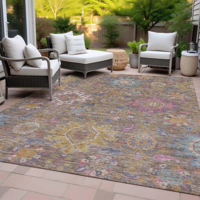 Machine Washable Indoor/Outdoor Boho Traditional Chantille Rug