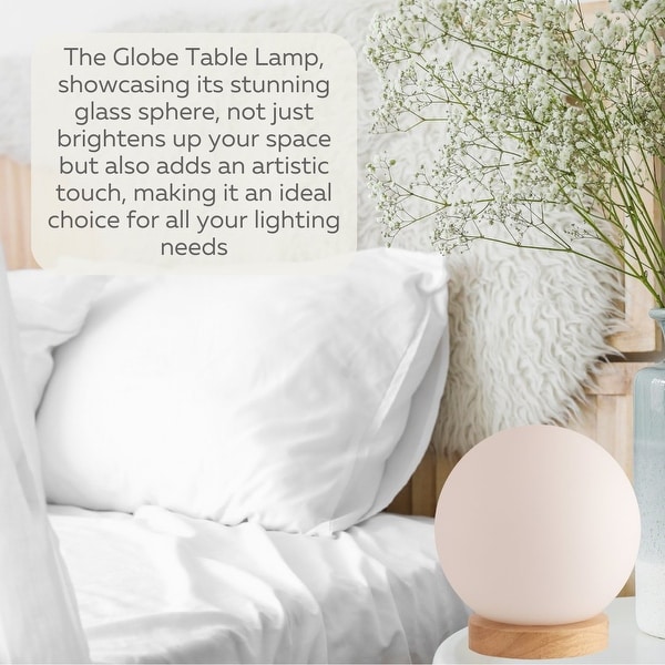Light Accents Table Lamp Natural Wooden Base with Round Glass Shade