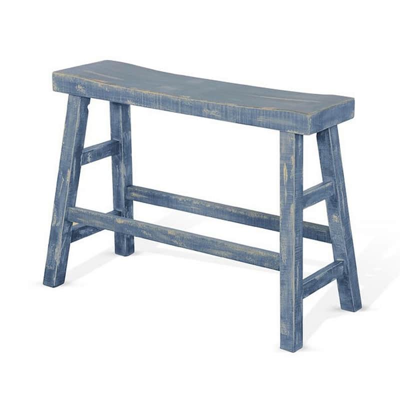 Rena Counter Height Bench | Trestle Legs with Footrests | 33" Wide Ocean Blue Mahogany Wood Frame