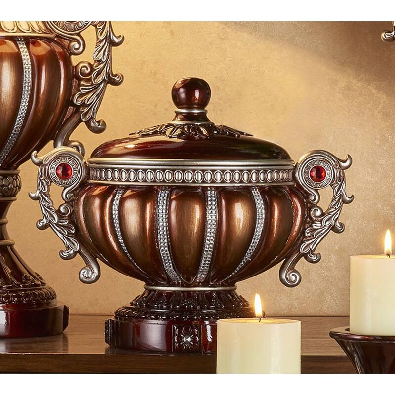 11.5" Tall" Delicata" Decorative Jewelry Box, Reddish Bronze with Silver Accents - Bronze