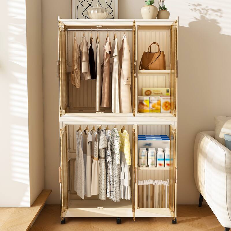 Portable Wardrobe Closet Organizer,Clothes Dresser,6 Magnetic Doors-6 Cubes&2 Hanging Rod,6 pcs hangers,Baby Wardrobe Cabinet