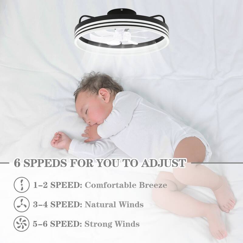 Bella Depot 20" Modern Flush Mount Ceiling Fan with APP Control, 6-Speed Low Profile Reversible Ceiling Fan with Dimmable Light