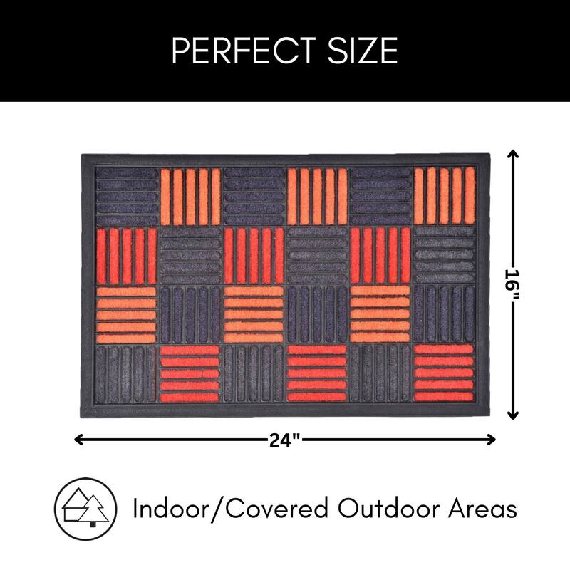 Sheltered Front Door Mat Nylon Rubber Checkered Rug 24x16 Orange