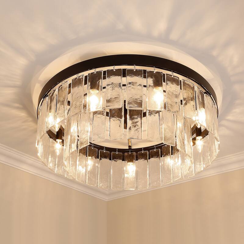 Ciara 27" Wide 9-Light Semi-Flush with Hammered Water Glass