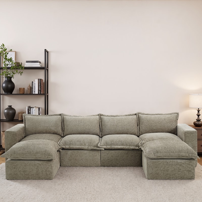 147.9'' W U-Shaped Modular Sectional Sofa Comfy Cloud Couch Chenille Sofa - Camel