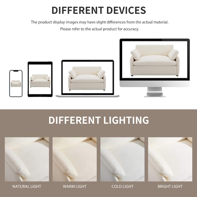 Oversized Chenille Single Sofa Chair with Pillows, 42.5" Wide & 32" Deep Seat Accent Chair Upholstered Armchair Lounge Chairs