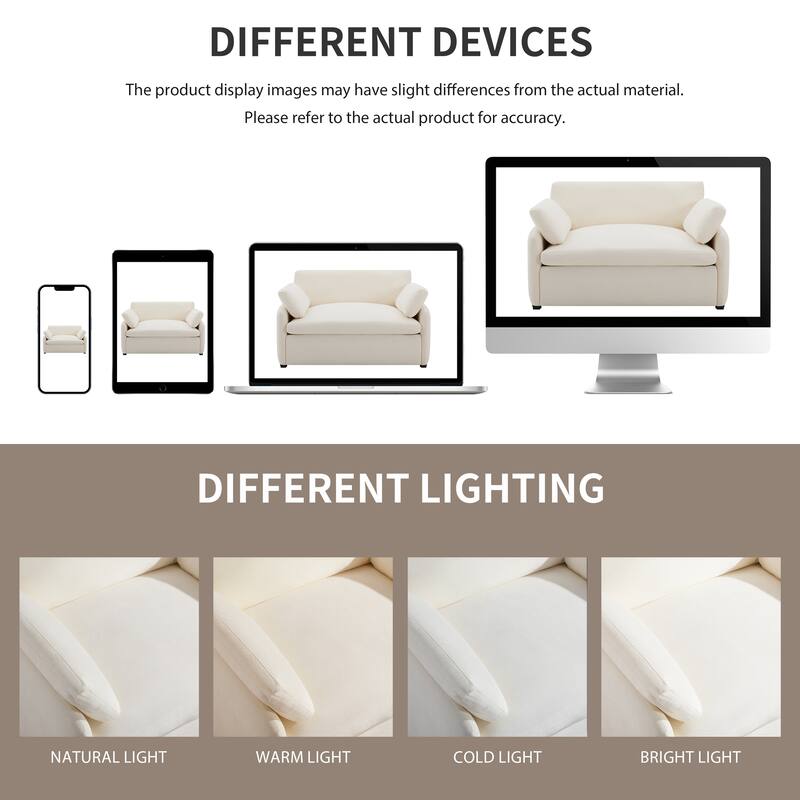 Roomfitters 50" Oversized Chenille Accent Chair, Wide Deep Seat Single Sofa, Modern Upholstered Lounge Chair with Pillows