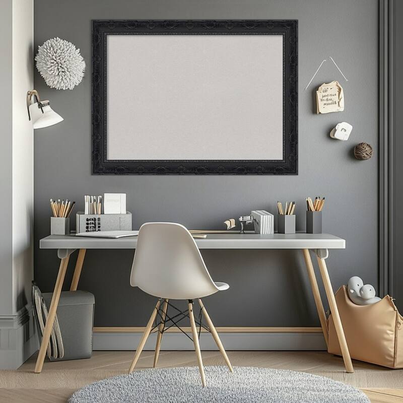 Filigree Gloss Black Framed Cork Board - Bulletin Board, Organization Board, Pin Board