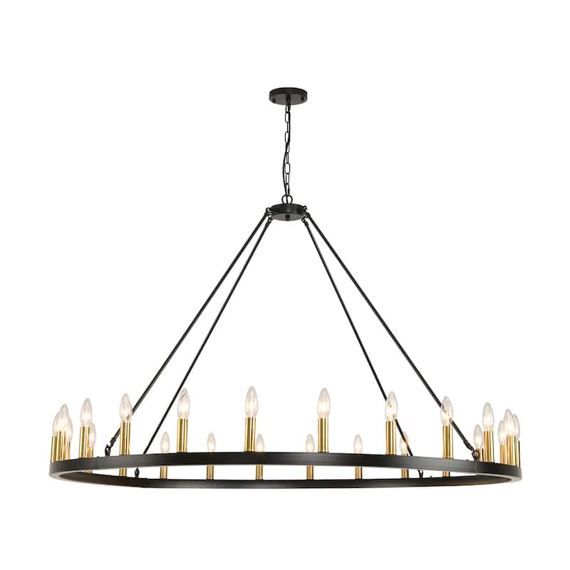 24-Light Modern Farmhouse Light Wagon Wheel Chandelier 54 Inch.