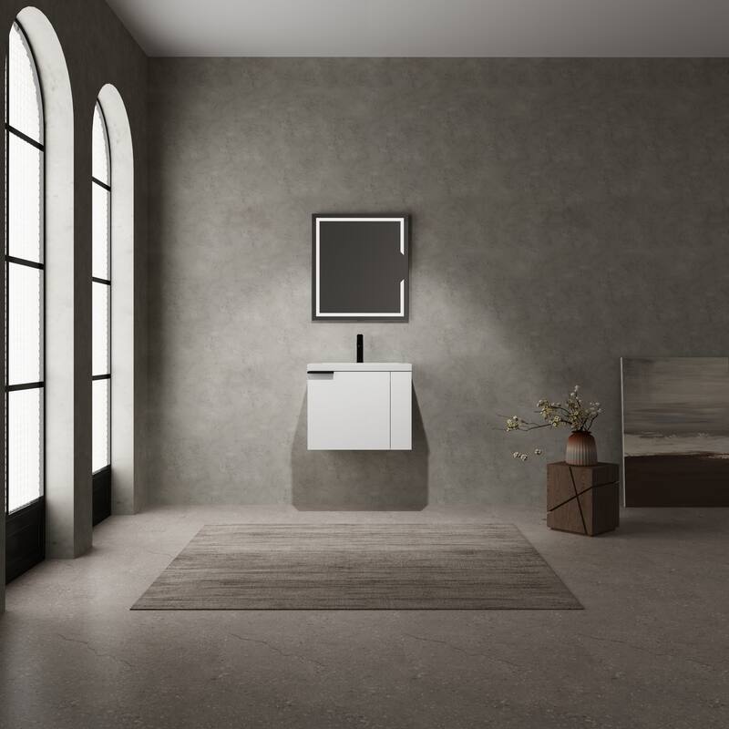 Plywood Wall-Mounted Bathroom Vanity with Integrated Resin Sink - 23.62'' x 18.11'' - White Oak