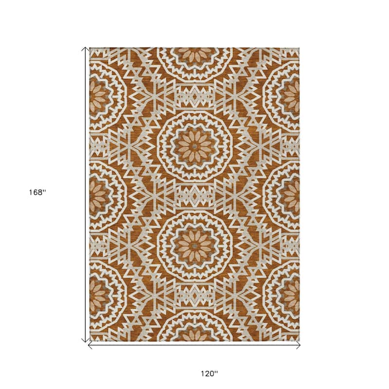 HomeRoots Floral Medallion Transitional Rectangle Outdoor Rug