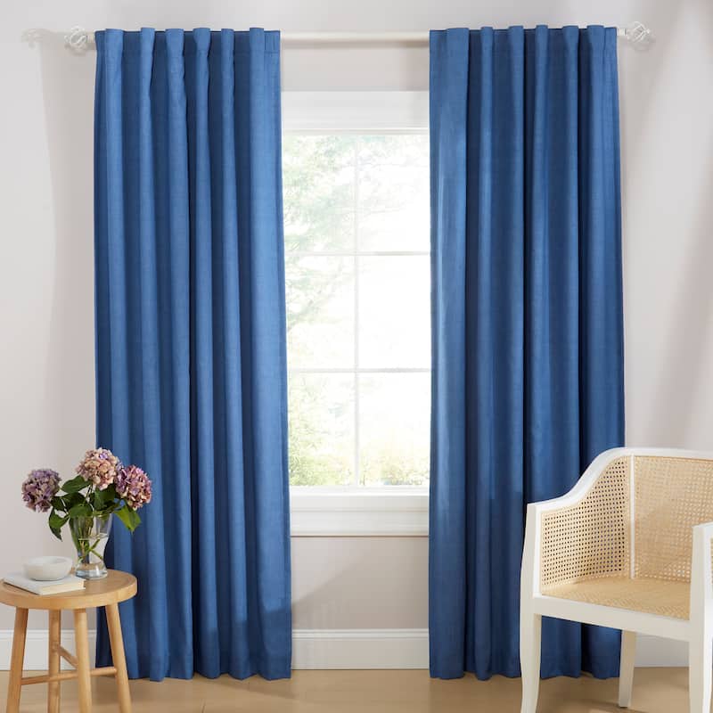 Lauren Ralph Lauren Tyler 100% Blackout Cotton Blend with Lining Back Tab/Rod Pocket Curtain Panel - 50x96 - Slate Blue