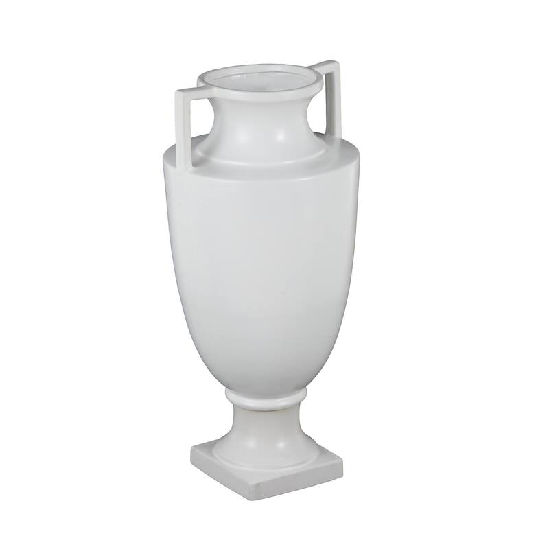 White Ceramic Fluted Urn Shaped Decorative Vase with Handles
