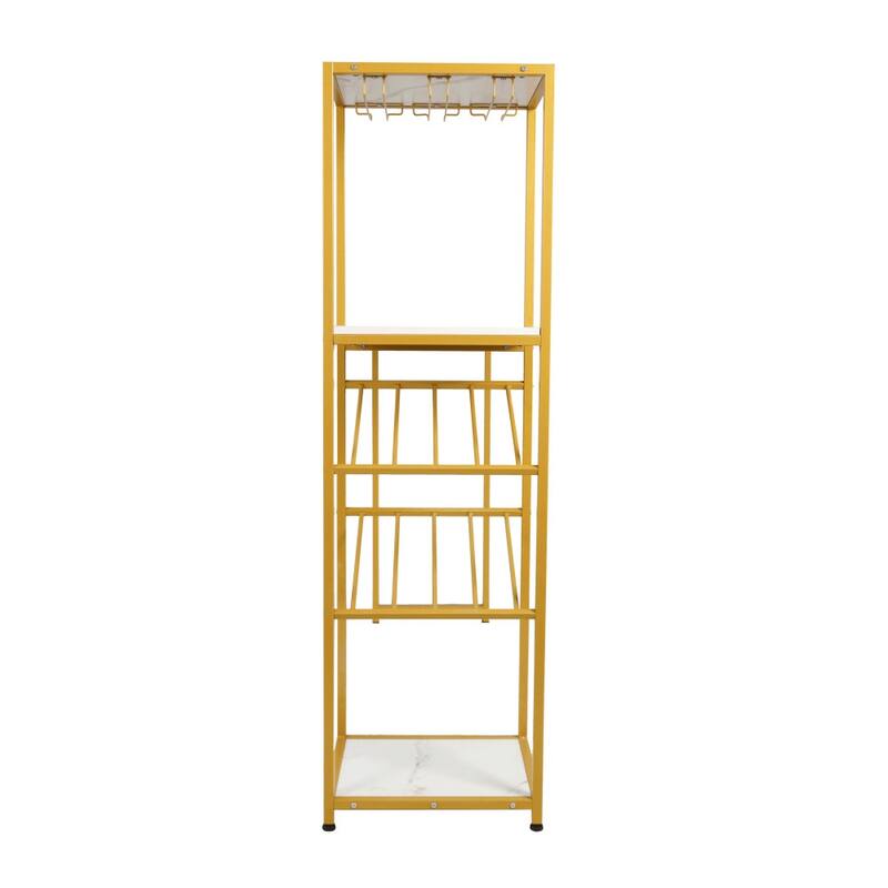 Modern Freestanding Metal Bar Table with Bottle and Stemware Storage