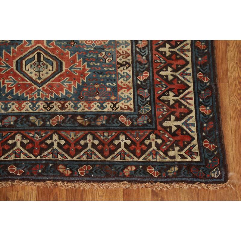 Hand Knotted Oriental 100% Wool Carpet Traditional Tribal Navy Blue & Blues Kazak Area Rug - 8' 6'' X 3' 8''