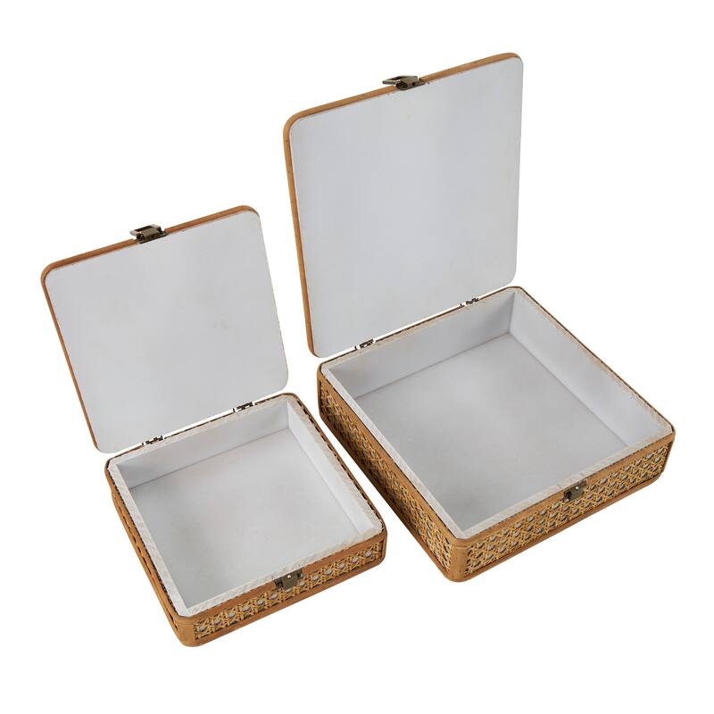 Brown Rattan Handmade Woven Rattan Decorative Box with Bronze Latches (Set of 2)