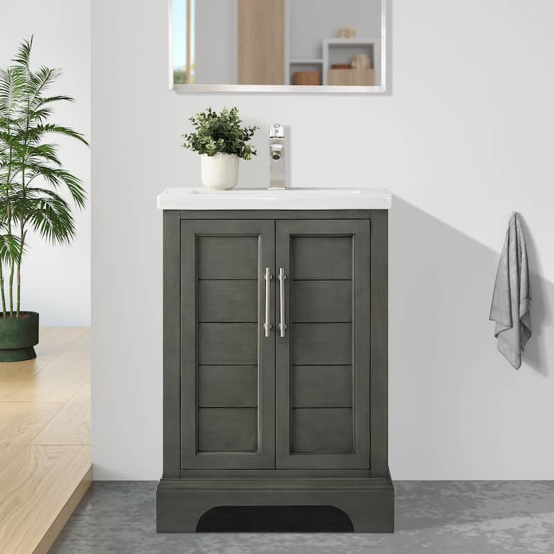 Vanity Art 24" Single Sink Bathroom Vanity with Ceramic Sink & Top - Grey
