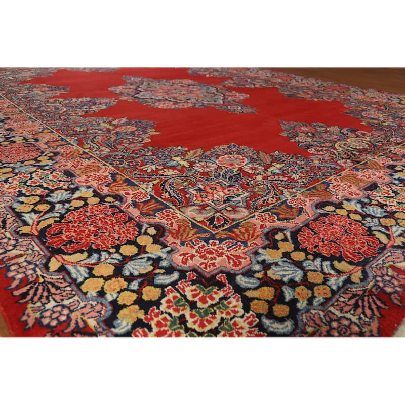 Hand Knotted Oriental 100% Wool Carpet Traditional Floral Red Sarouk Area Rug - 13' 7'' X 10' 7''