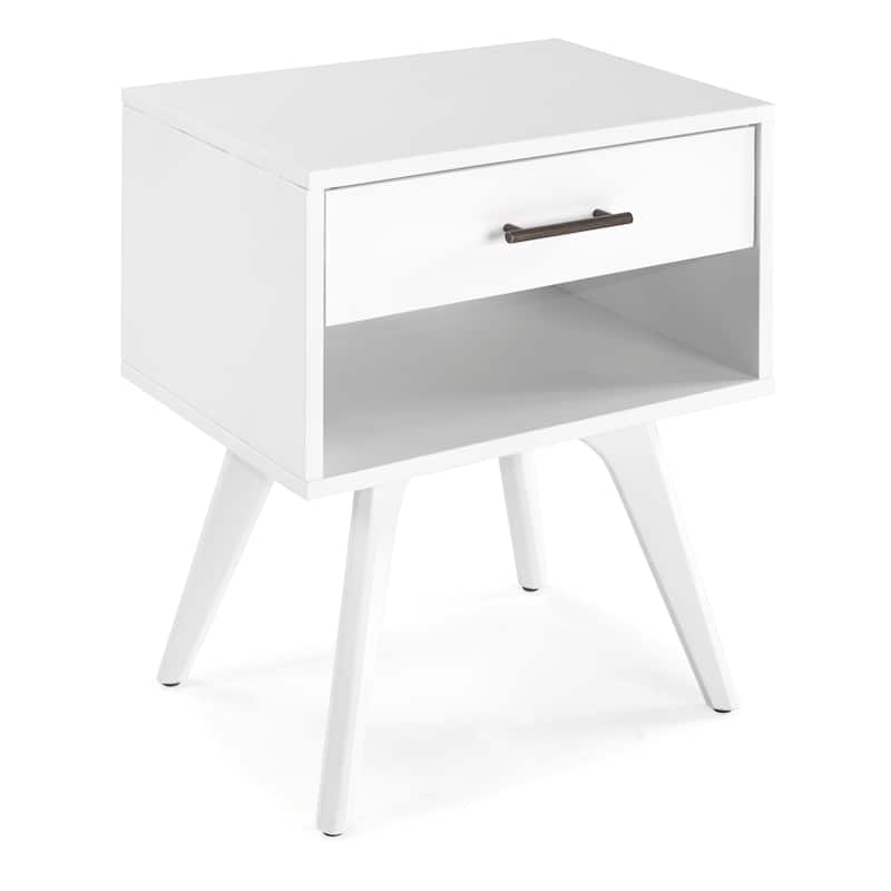Mid Century Modern One Drawer Nightstand - White Finish