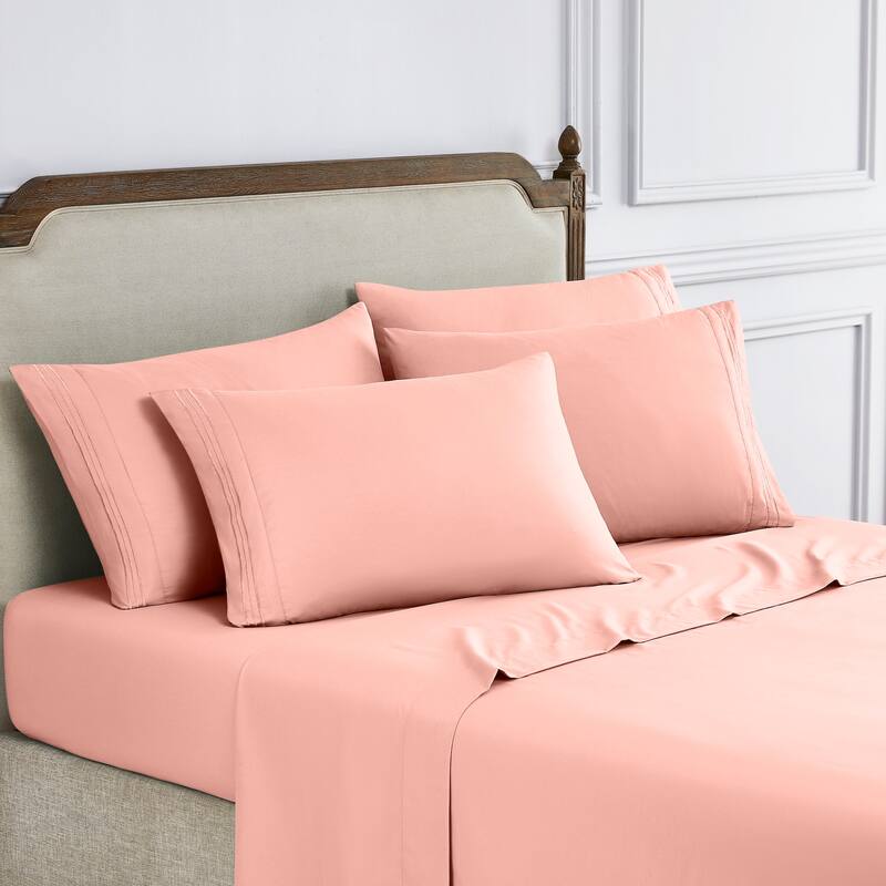 Modern Threads 6-Piece Bed Sheet Set - Ultra Soft Brushed Microfiber, Deep Pocket, Cool & Breathable, Fits 21" Mattress - California King - Cloud Pink