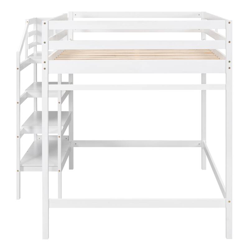 Space-Saving Full Loft Bed with Built-In Storage and Stairs, Ideal for Bedrooms