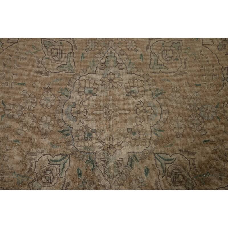 Brown Tabriz Persian Antique Area Rug Hand-knotted Wool Carpet - 9'6" x 12'9"