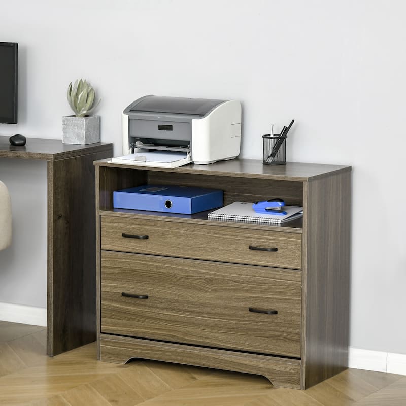 Vinsetto Lateral File Cabinet with Shelf, Office Storage Cabinet with 2 Drawers, Fits Letter Sized Papers -  Charcoal Grey