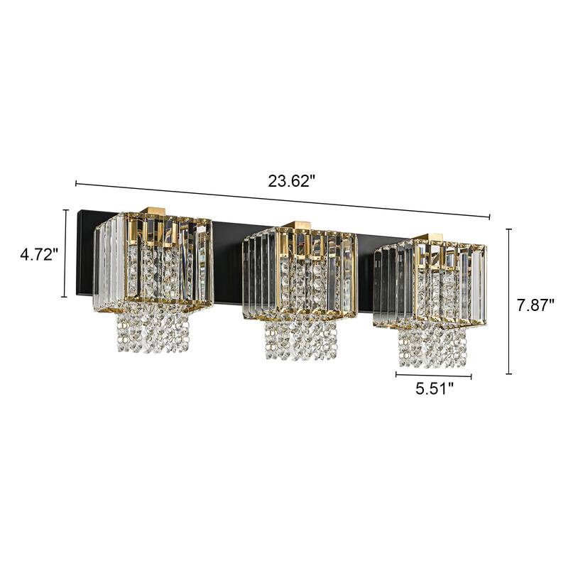 Modern Dimmable Glam Crystal Bathroom Vanity Lights Linear Black Gold Wall Light - Black & Gold