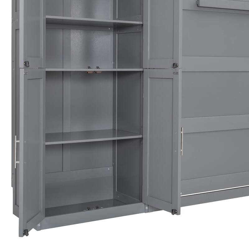 Space-Saving Queen Size Murphy Bed with Integrated Cabinets and Storage, Gray