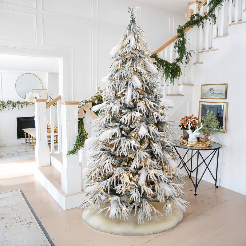 7.5Ft Pre-Lit Hinged Snow Flocked Slender Artificial Christmas Tree - 90" H x 52" Diameter