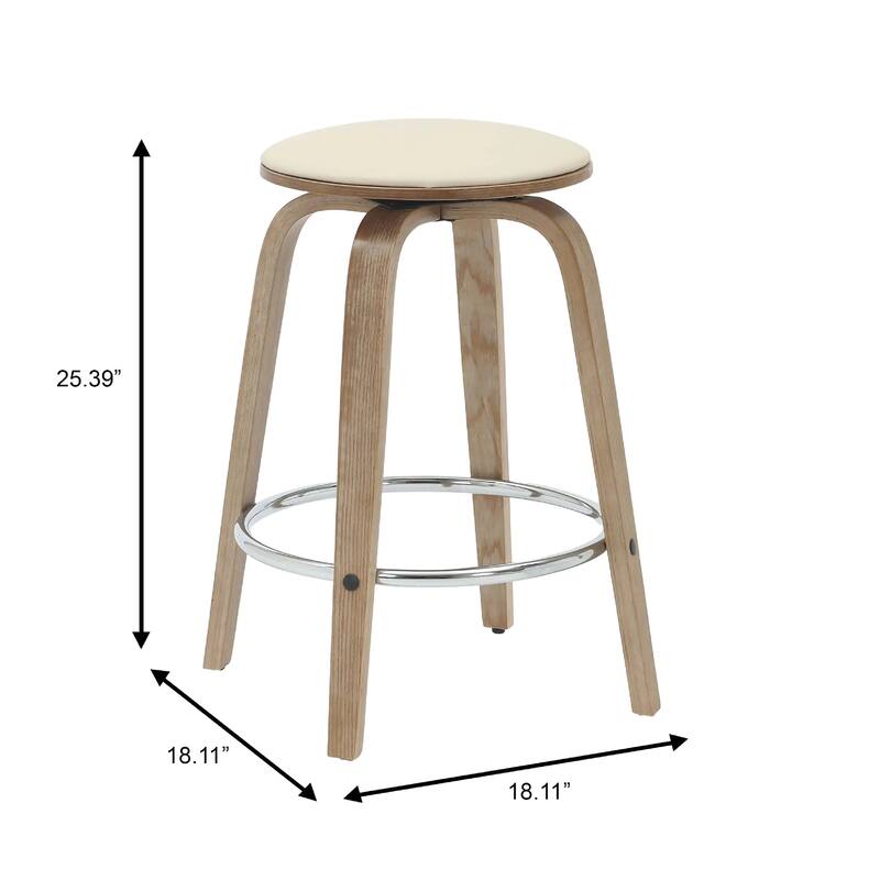 Pelya Leather Swivel Round Counter Stool with Wood Legs and Chrome Footrest for Kitchen Island or Dining Area Set of 2