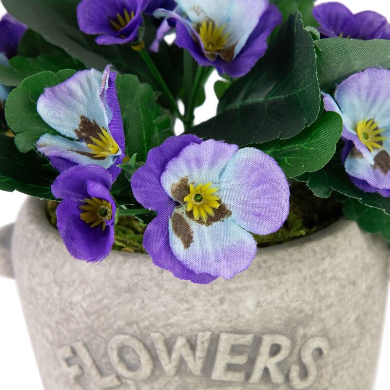 Pansy Artificial Floral Arrangement in "Flowers & Garden" Pot - 6" - Purple and Blue