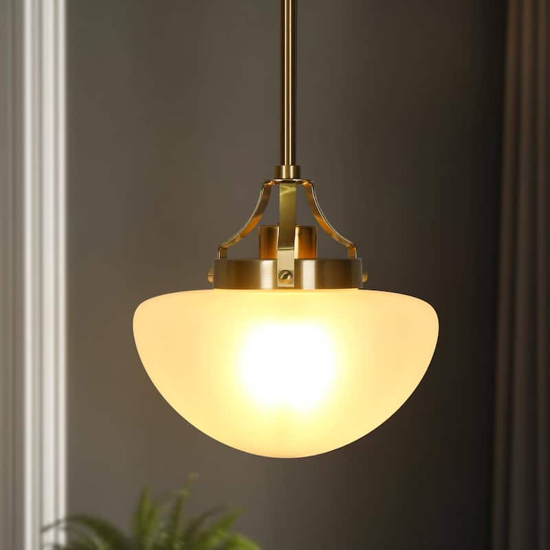 Modern Gold 1-Light Schoolhouse Pendant Light with Frosted Glass for Kitchen Island - Electroplated Dark Gold - Dia.9.1"xH9.1"