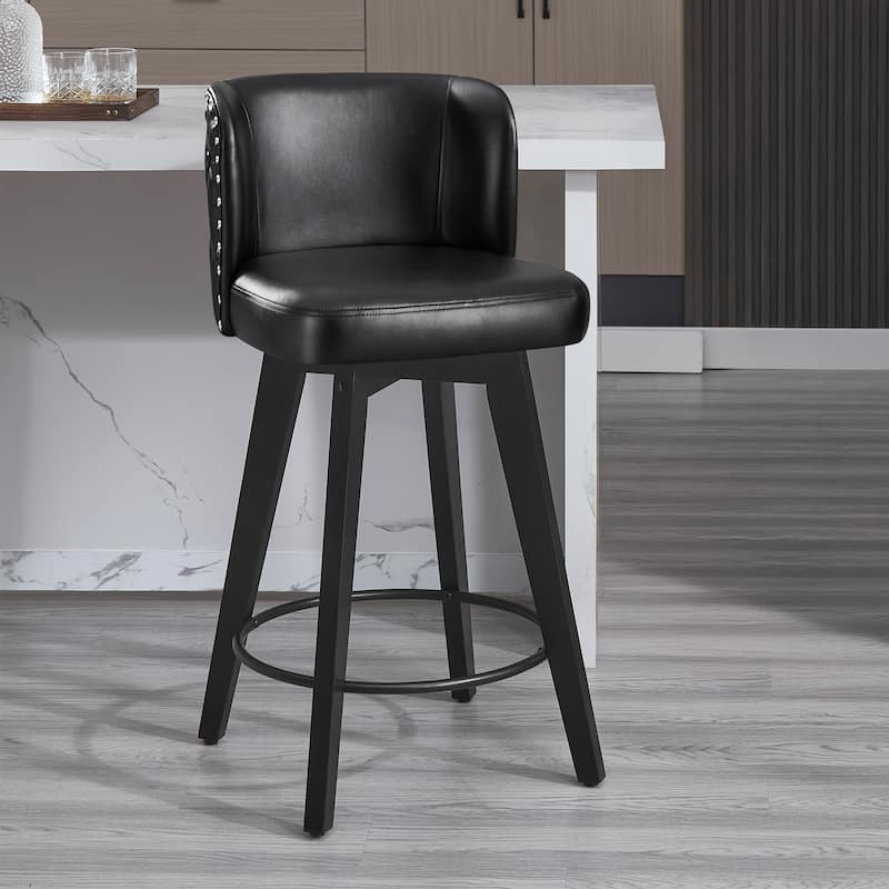 27.5" Faux Leather Upholstered Swivel Counter Height Bar Stool with Wooden Frame, Set of 1/2/3/4 - Black - Single