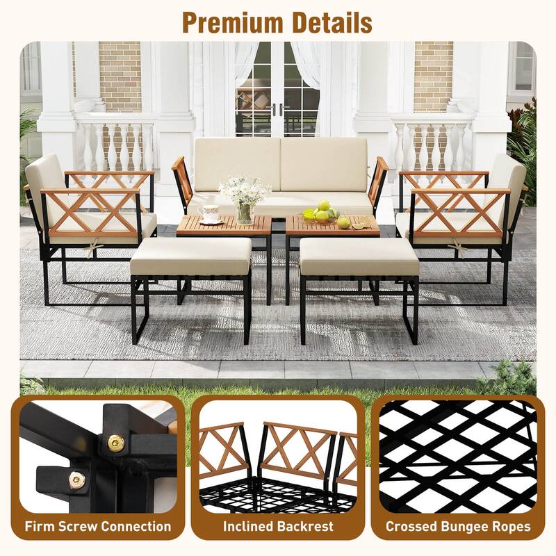 Costway 7 PCS Outdoor Conversation Set Acacia Wood Chairs & Coffee - See Details