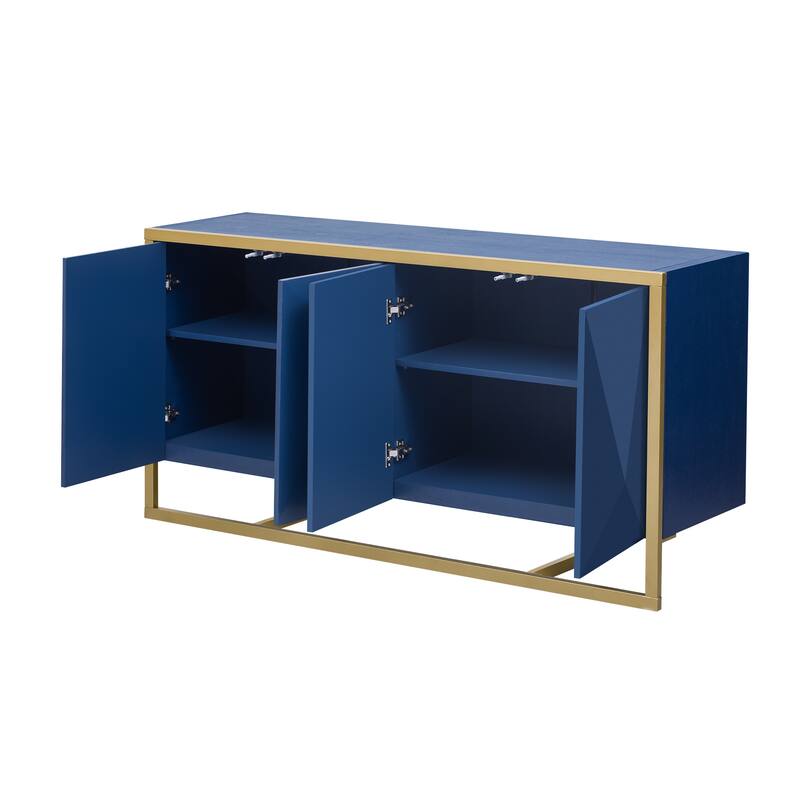 Wood Sideboard Cupboard with Adjustable Shelves, Storage Cabinet with 4 Irregular Door and Unique Metal Legs for Hallway