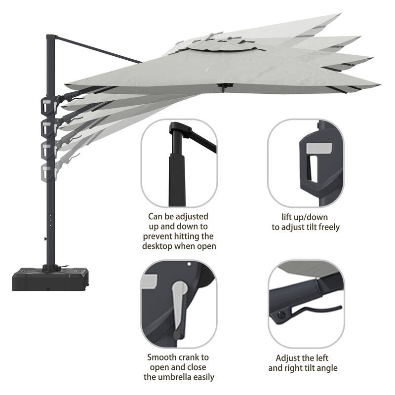 11FT Square Cantilever Aluminum Patio Umbrella, without Umbrella Base