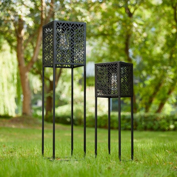 ライト・ランタン ina_ NAMELESS STAND adventure isoutthere Glitzhome Set of 2 Black Metal Cutout Pattern Solar Powered Edison