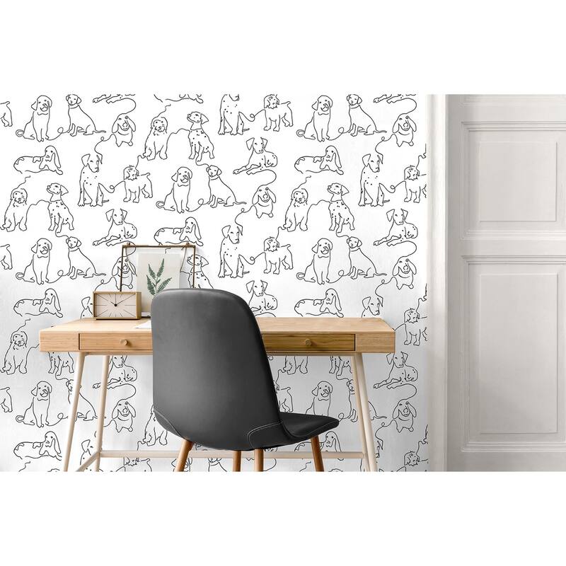 Fine Decor Ansel Black Dog Sketches Wallpaper