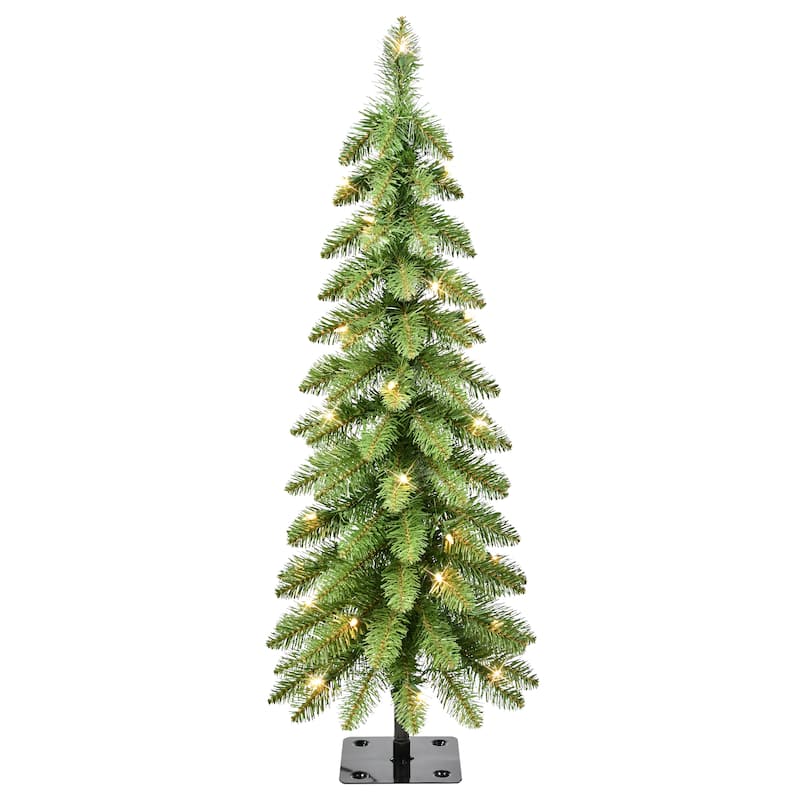 Puleo International 3 ft. Pre-Lit Alpine Pencil Artificial Christmas Tree - 3 Foot - Green